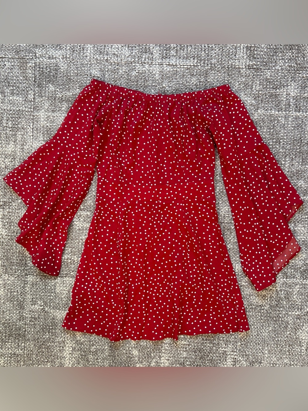 SHEIN Red Polka Dot Off-Shoulder Mini Dress
